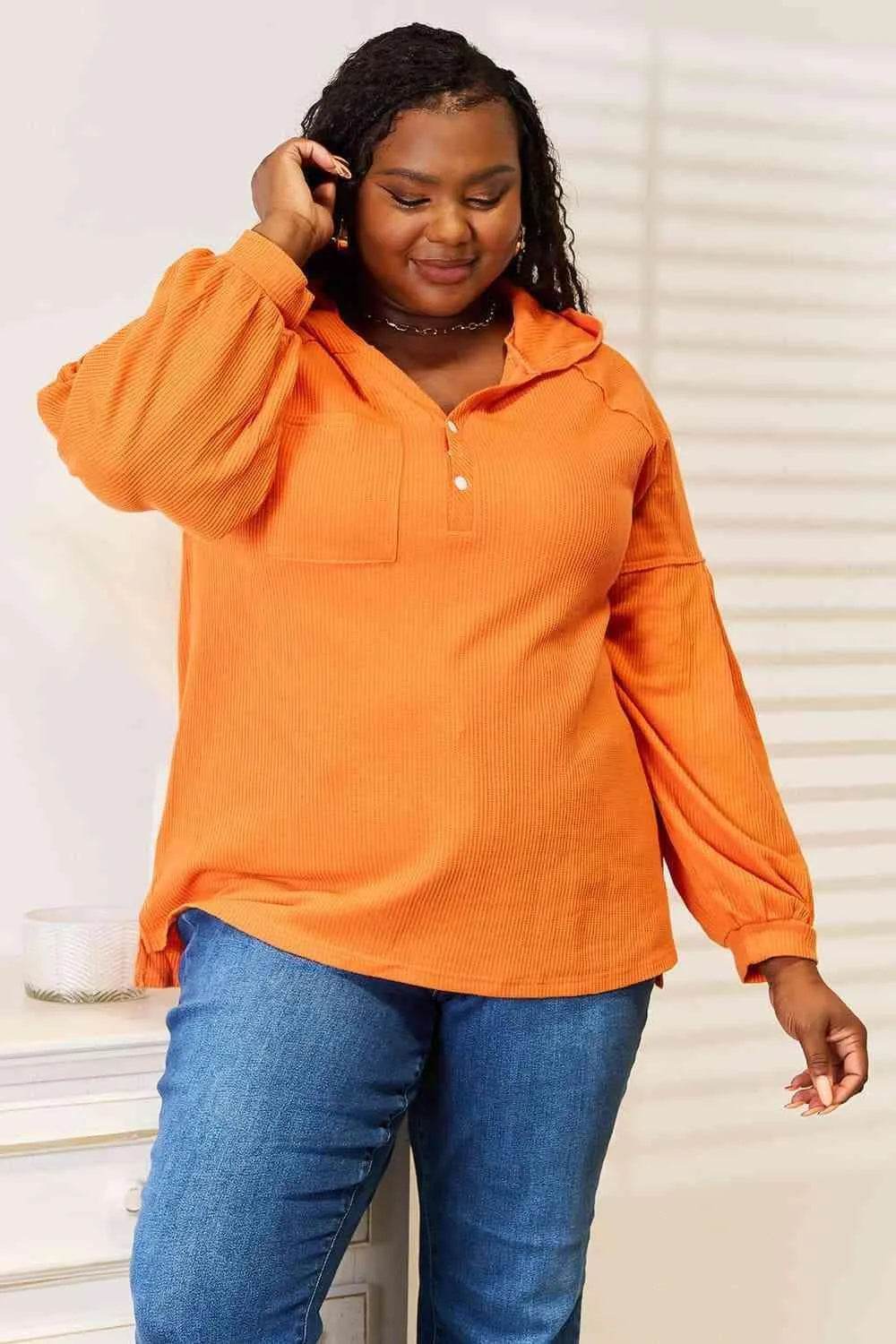 Side Slit Buttoned Waffle Knit Hoodie – Warmth with Style | Bona Fide Fashion - Bona Fide Fashion