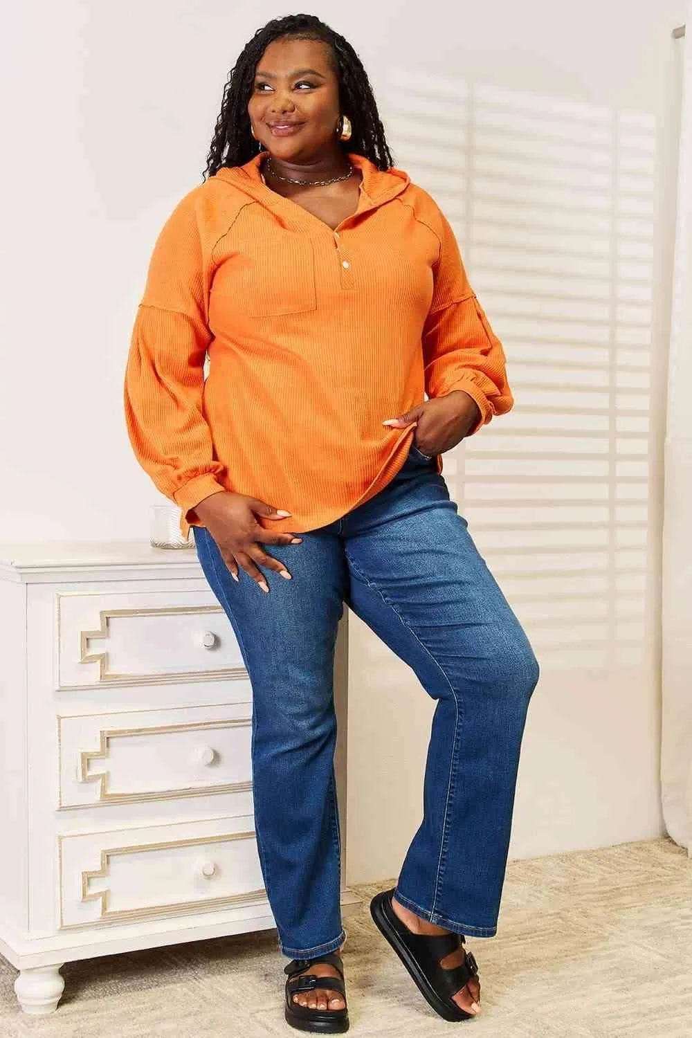 Side Slit Buttoned Waffle Knit Hoodie – Warmth with Style | Bona Fide Fashion - Bona Fide Fashion