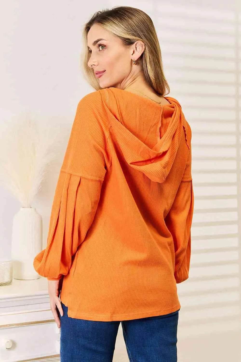 Side Slit Buttoned Waffle Knit Hoodie – Warmth with Style | Bona Fide Fashion - Bona Fide Fashion