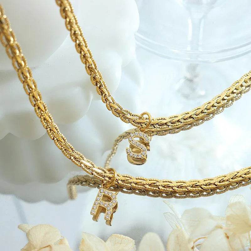 Zircon Letter Pendant Necklace – Brass Inlaid Personalized Sparkle | Bona Fide Fashion - Bona Fide Fashion
