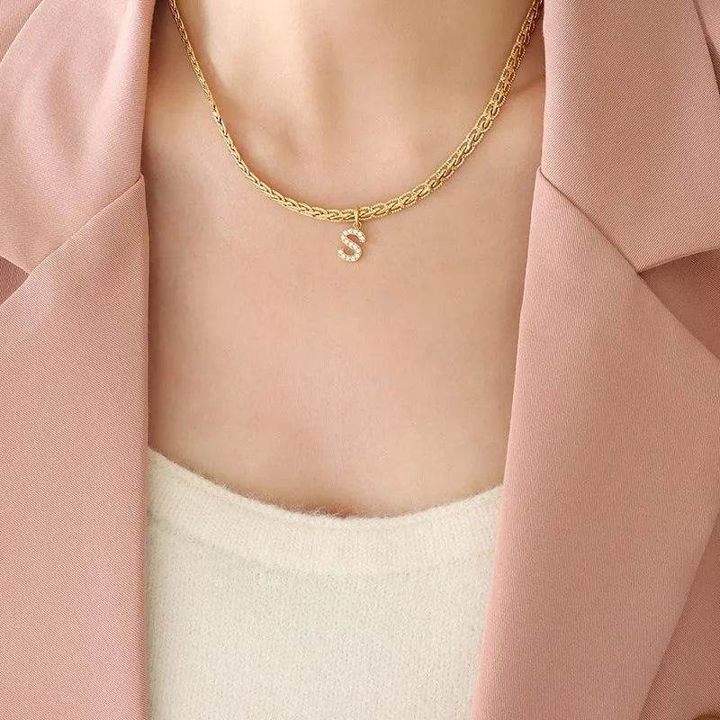 Brass Inlaid Zircon Letter Pendant Necklace – Personalized Shine | Bona Fide Fashion - Bona Fide Fashion