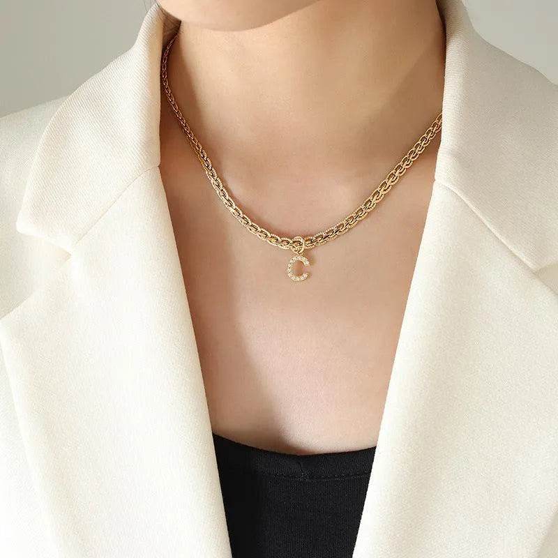 Zircon Letter Pendant Necklace – Brass Inlaid Personalized Sparkle | Bona Fide Fashion - Bona Fide Fashion