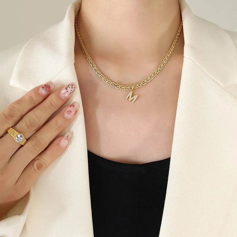 Brass Zircon Letter Pendant Necklace – Dainty & Customizable Shine | Bona Fide Fashion - Bona Fide Fashion