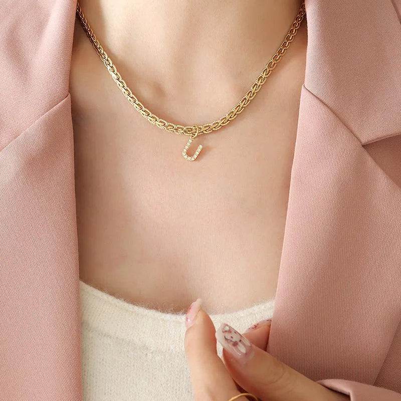 Brass Inlaid Zircon Letter Pendant Necklace – Personalized Shine | Bona Fide Fashion - Bona Fide Fashion
