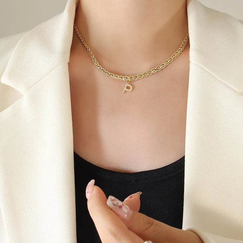 Brass Zircon Letter Pendant Necklace – Dainty & Customizable Shine | Bona Fide Fashion - Bona Fide Fashion