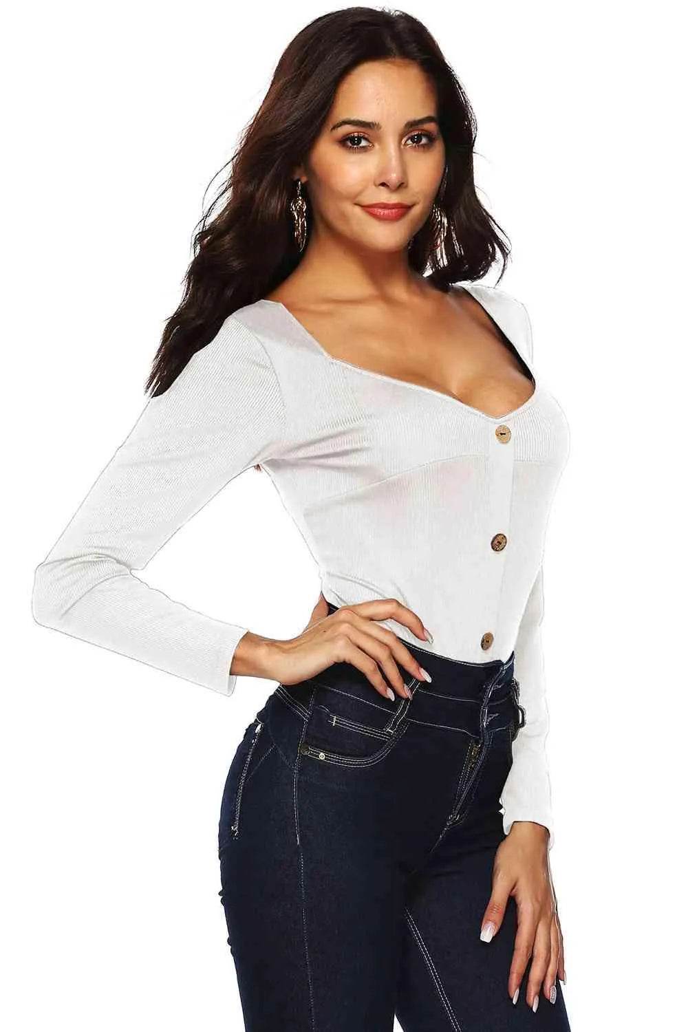 Button Detail Bodysuit – Chic, Fitted & Versatile Style | Bona Fide Fashion - Bona Fide Fashion