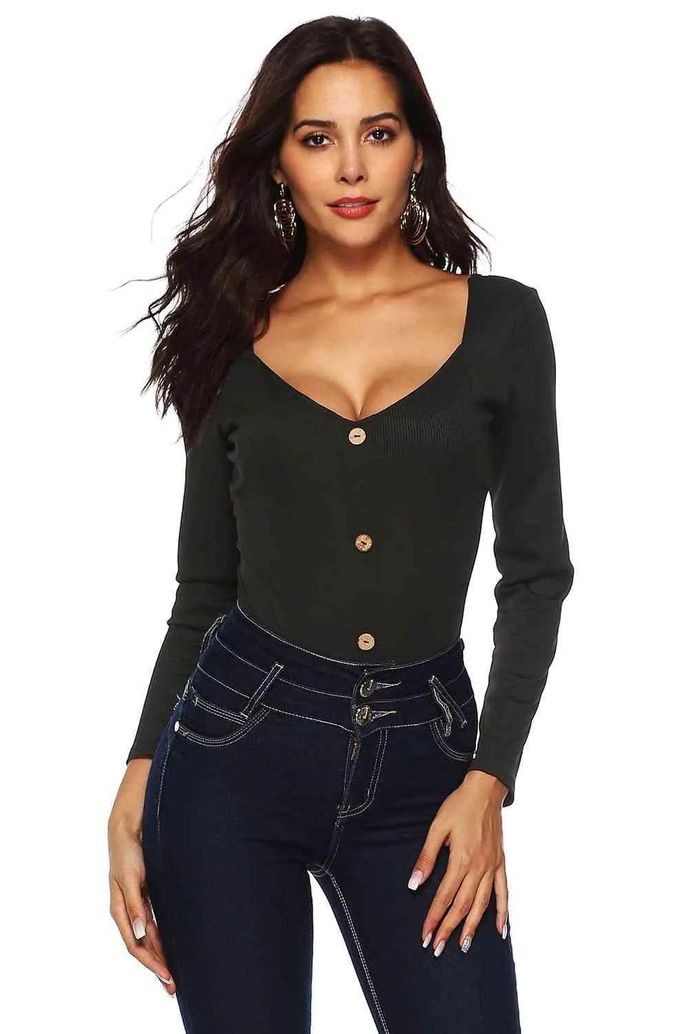 Button Detail Bodysuit – Chic, Fitted & Versatile Style | Bona Fide Fashion - Bona Fide Fashion