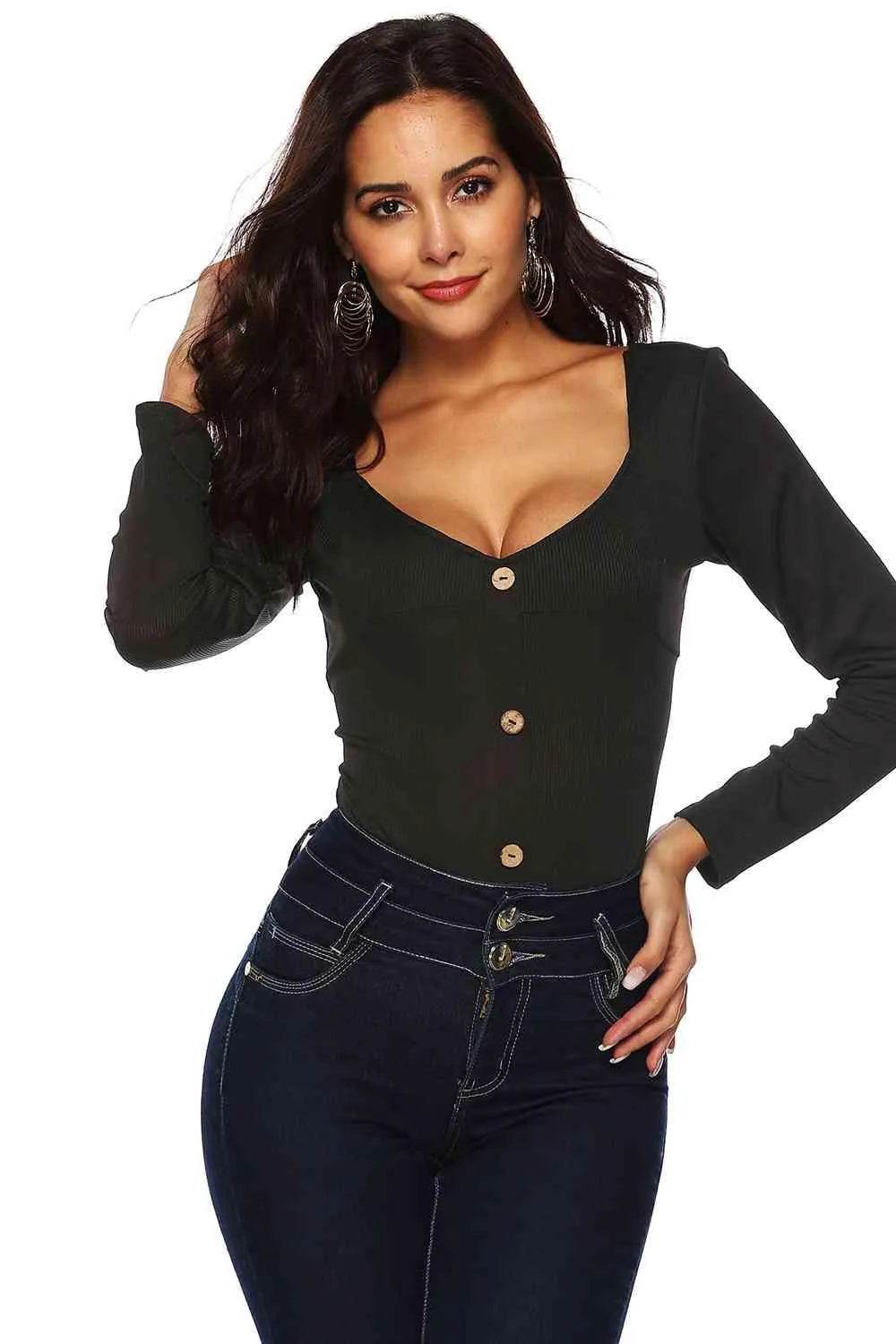 Button Detail Bodysuit – Chic, Fitted & Versatile Style | Bona Fide Fashion - Bona Fide Fashion