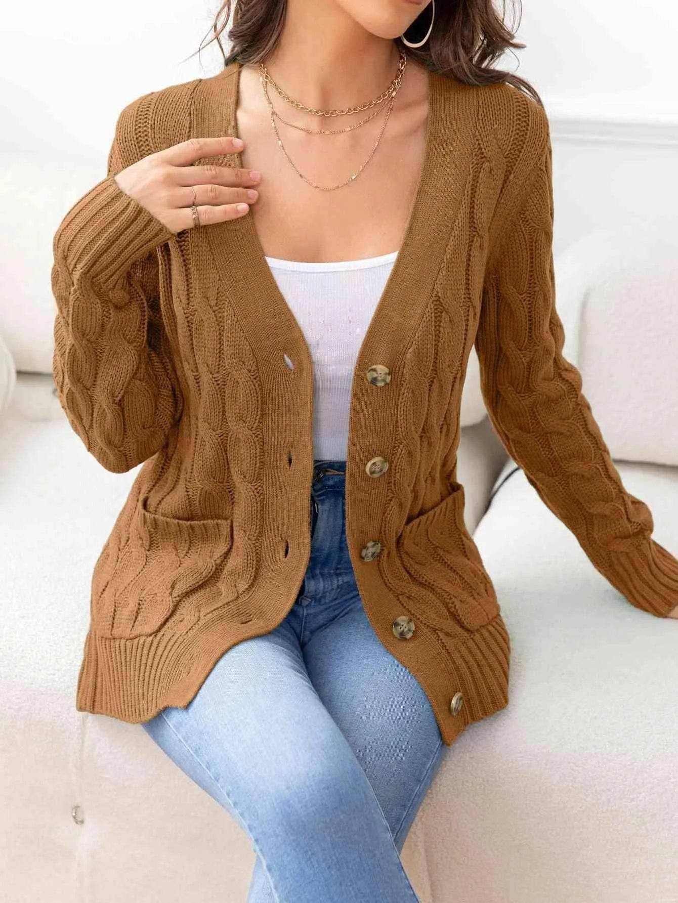 Button Down Cable Knit Cardigan – Classic Warmth & Texture | Bona Fide Fashion - Bona Fide Fashion