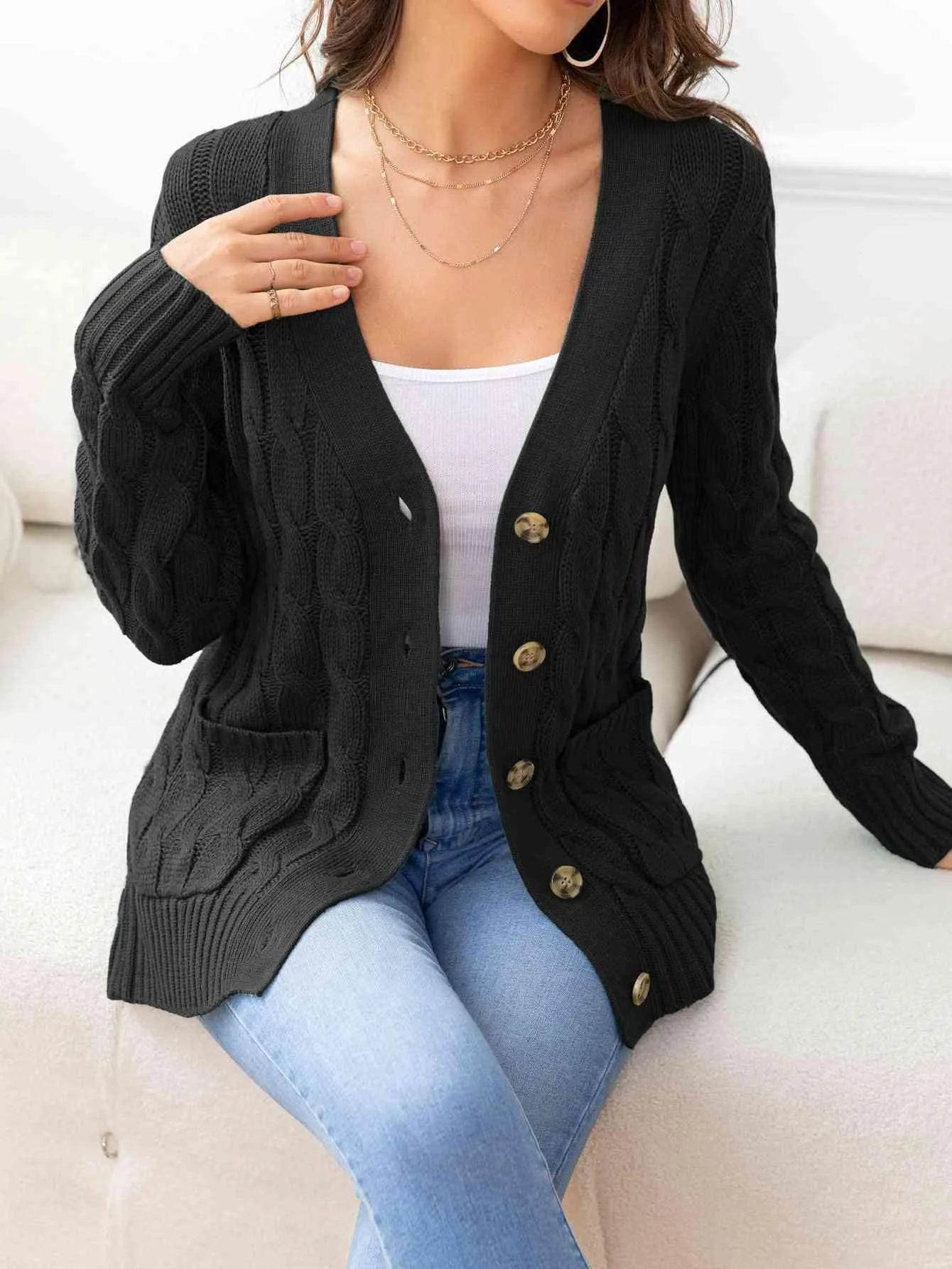 Button Down Cable Knit Cardigan – Classic Warmth & Texture | Bona Fide Fashion - Bona Fide Fashion
