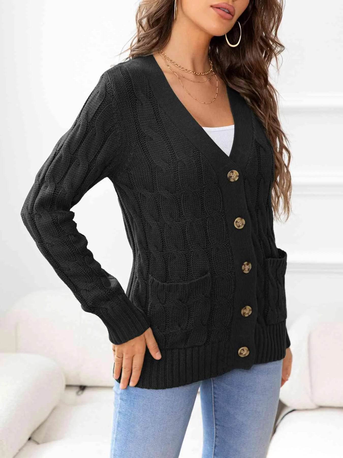 Button Down Cable Knit Cardigan – Classic Warmth & Texture | Bona Fide Fashion - Bona Fide Fashion