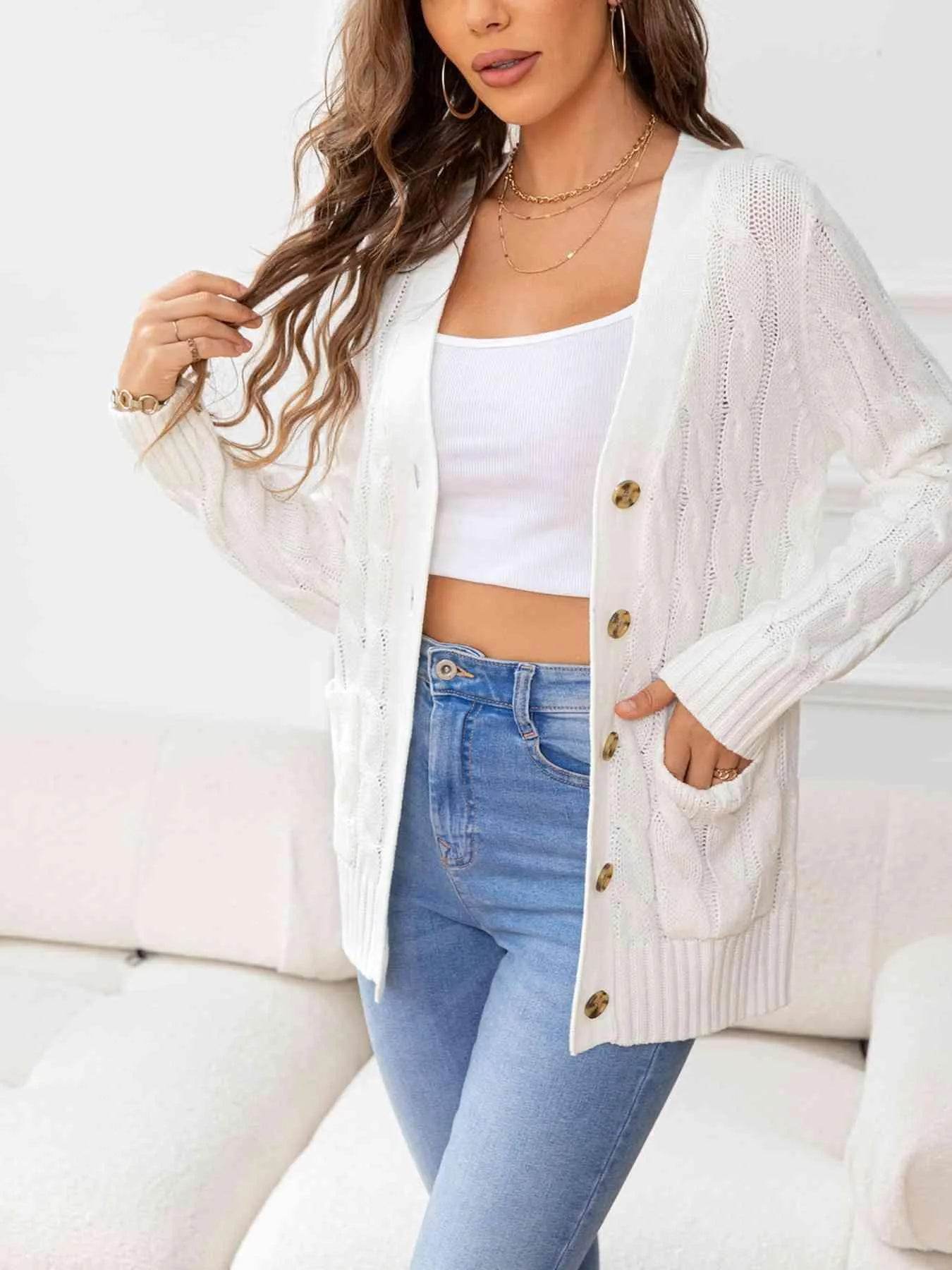 Button Down Cable Knit Cardigan – Classic Warmth & Texture | Bona Fide Fashion - Bona Fide Fashion
