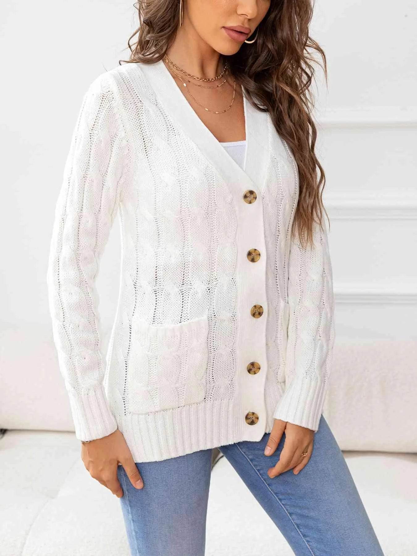 Button Down Cable Knit Cardigan – Classic Warmth & Texture | Bona Fide Fashion - Bona Fide Fashion