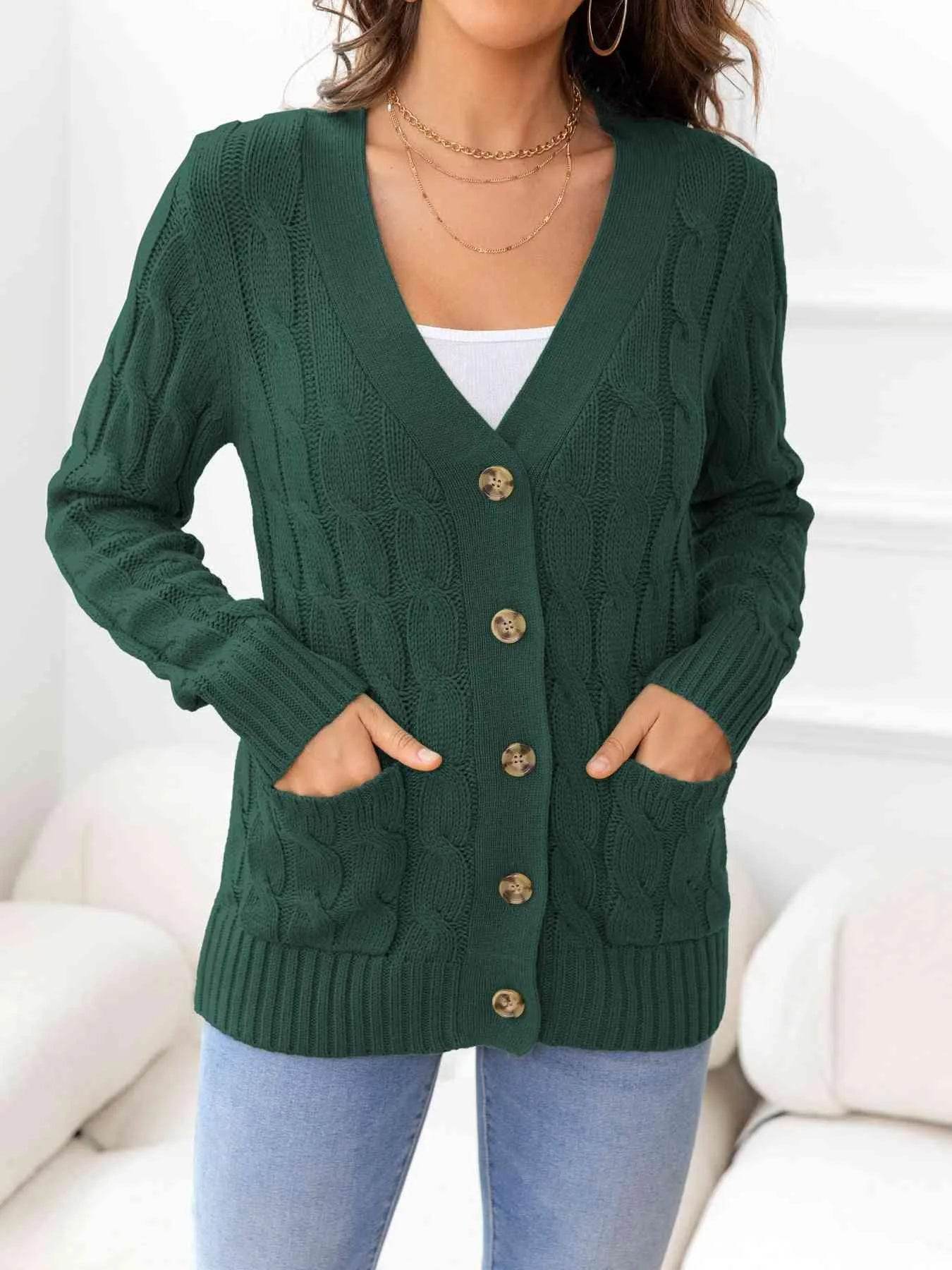 Button Down Cable Knit Cardigan – Classic Warmth & Texture | Bona Fide Fashion - Bona Fide Fashion