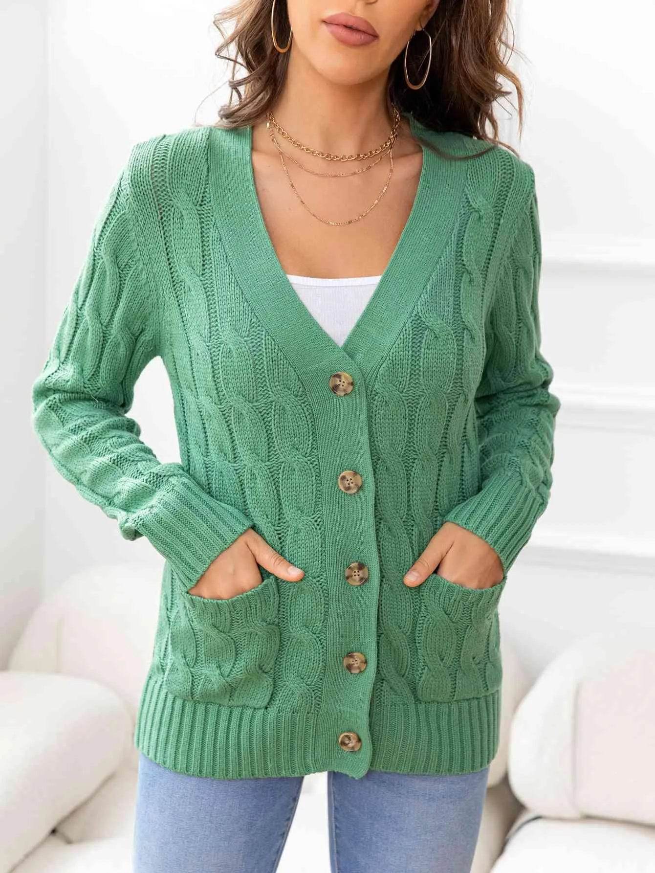 Button Down Cable Knit Cardigan – Classic Warmth & Texture | Bona Fide Fashion - Bona Fide Fashion