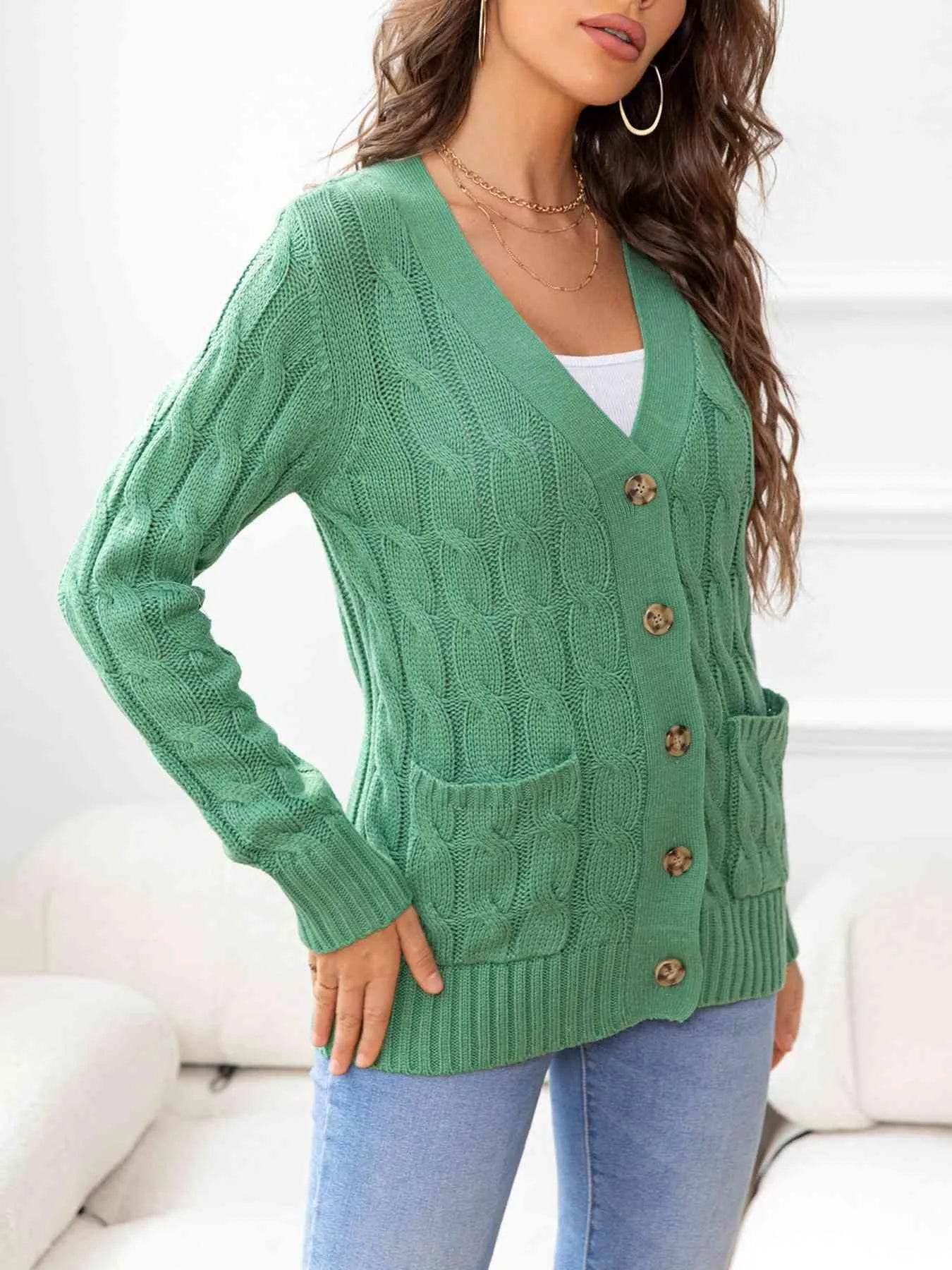 Button Down Cable Knit Cardigan – Classic Warmth & Texture | Bona Fide Fashion - Bona Fide Fashion