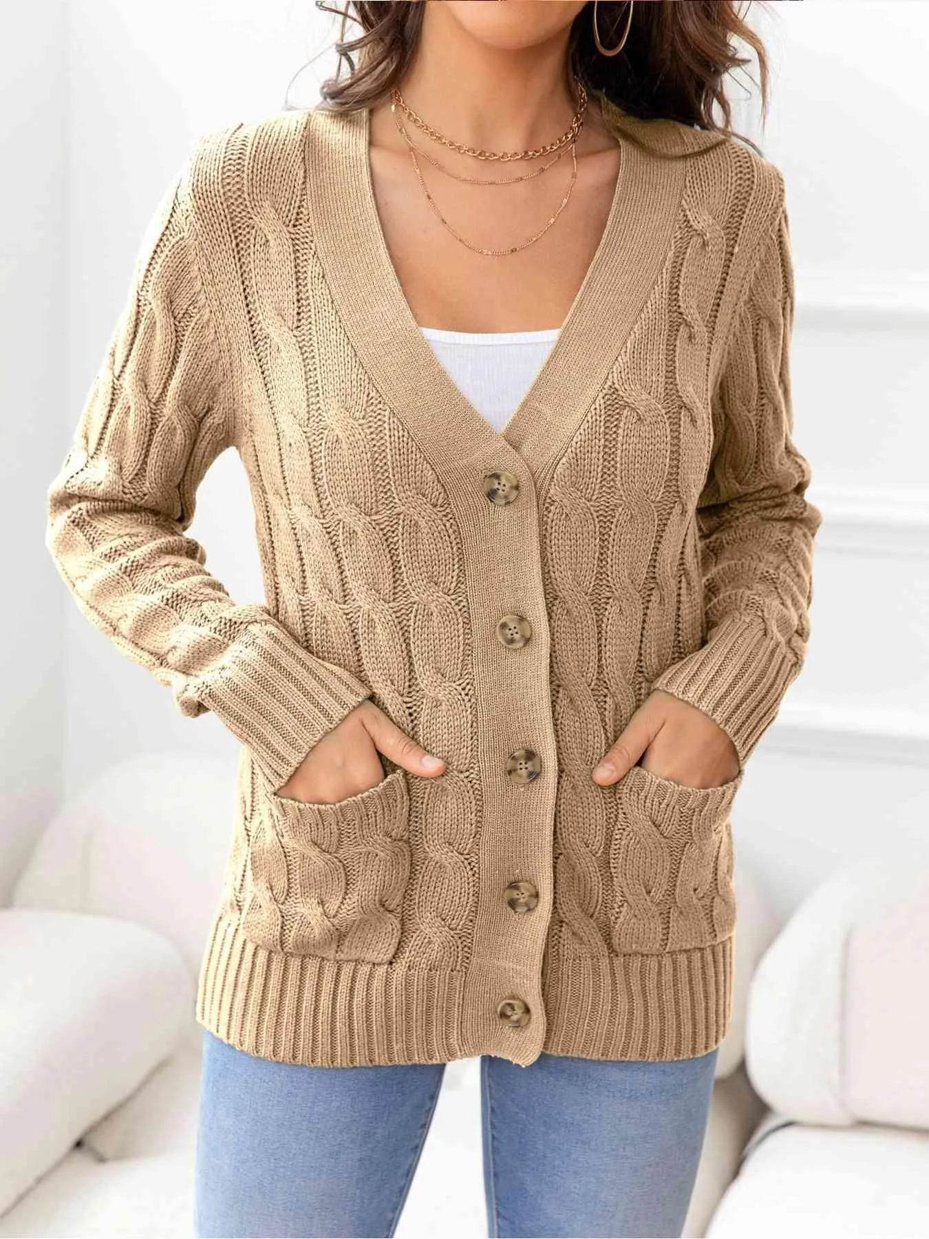 Button Down Cable Knit Cardigan – Classic Warmth & Texture | Bona Fide Fashion - Bona Fide Fashion