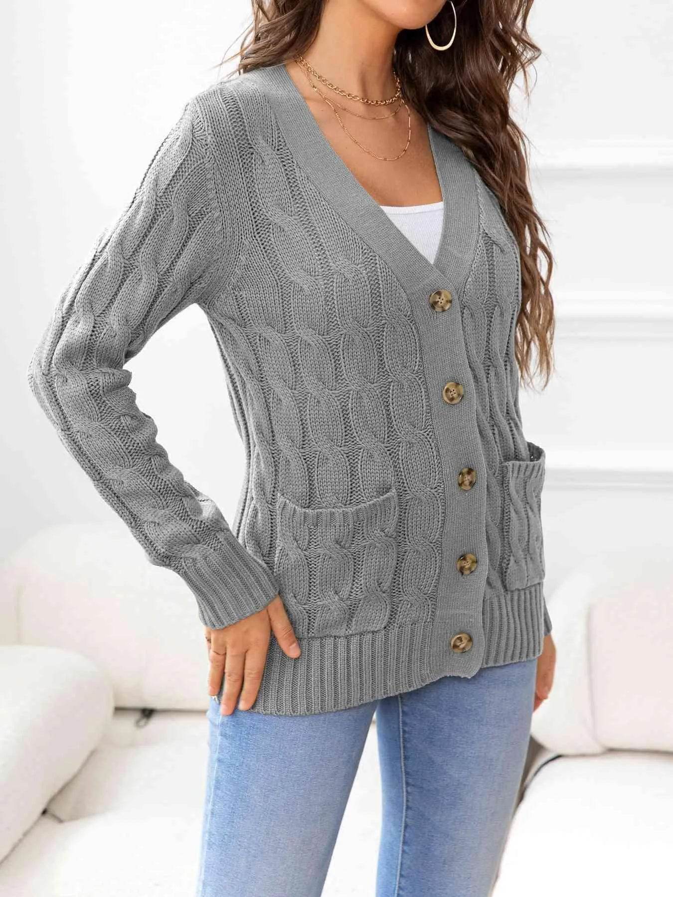 Button Down Cable Knit Cardigan – Classic Warmth & Texture | Bona Fide Fashion - Bona Fide Fashion
