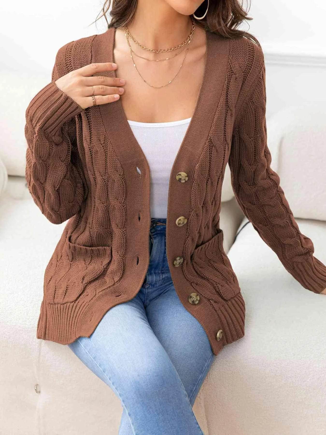 Button Down Cable Knit Cardigan – Classic Warmth & Texture | Bona Fide Fashion - Bona Fide Fashion