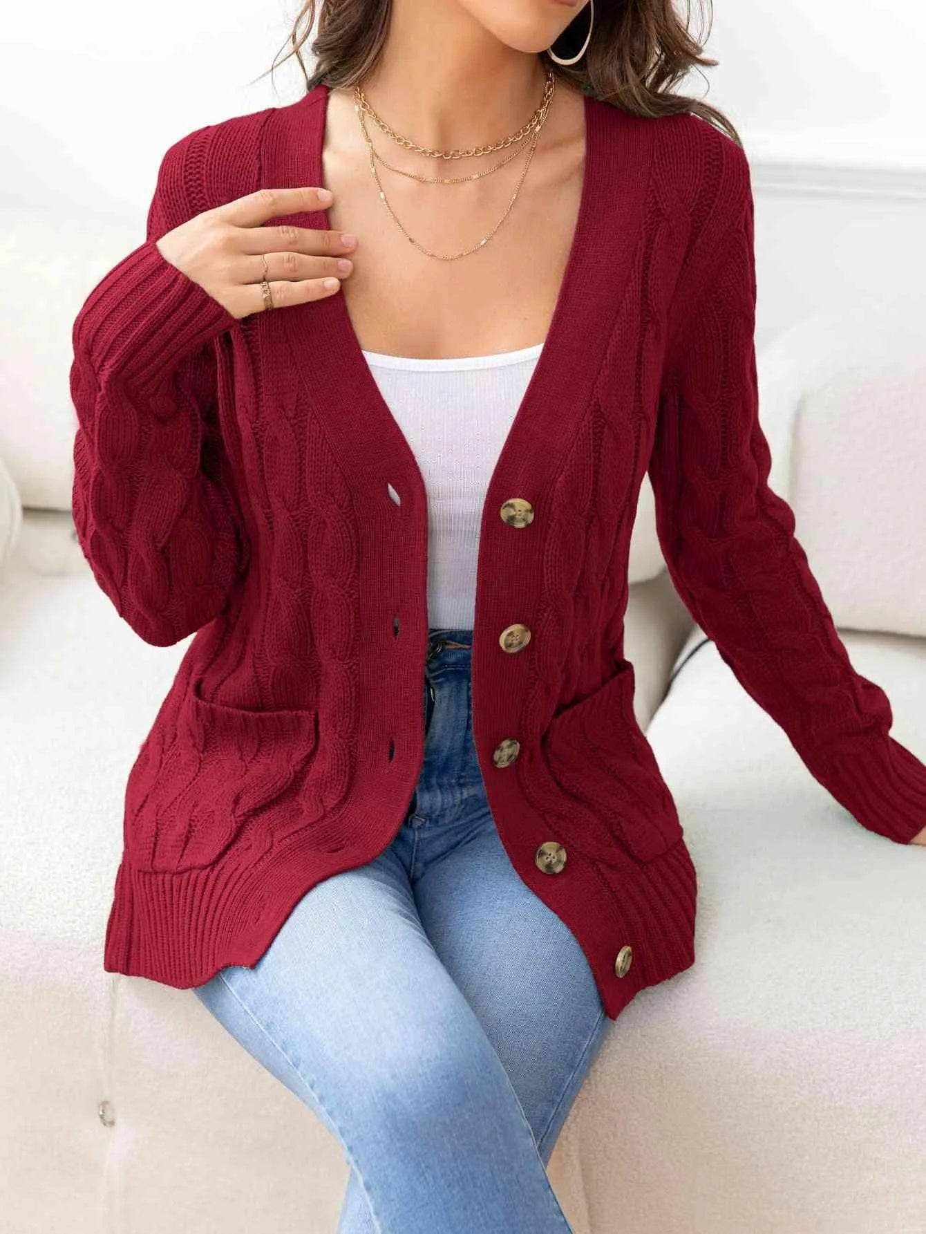 Button Down Cable Knit Cardigan – Classic Warmth & Texture | Bona Fide Fashion - Bona Fide Fashion
