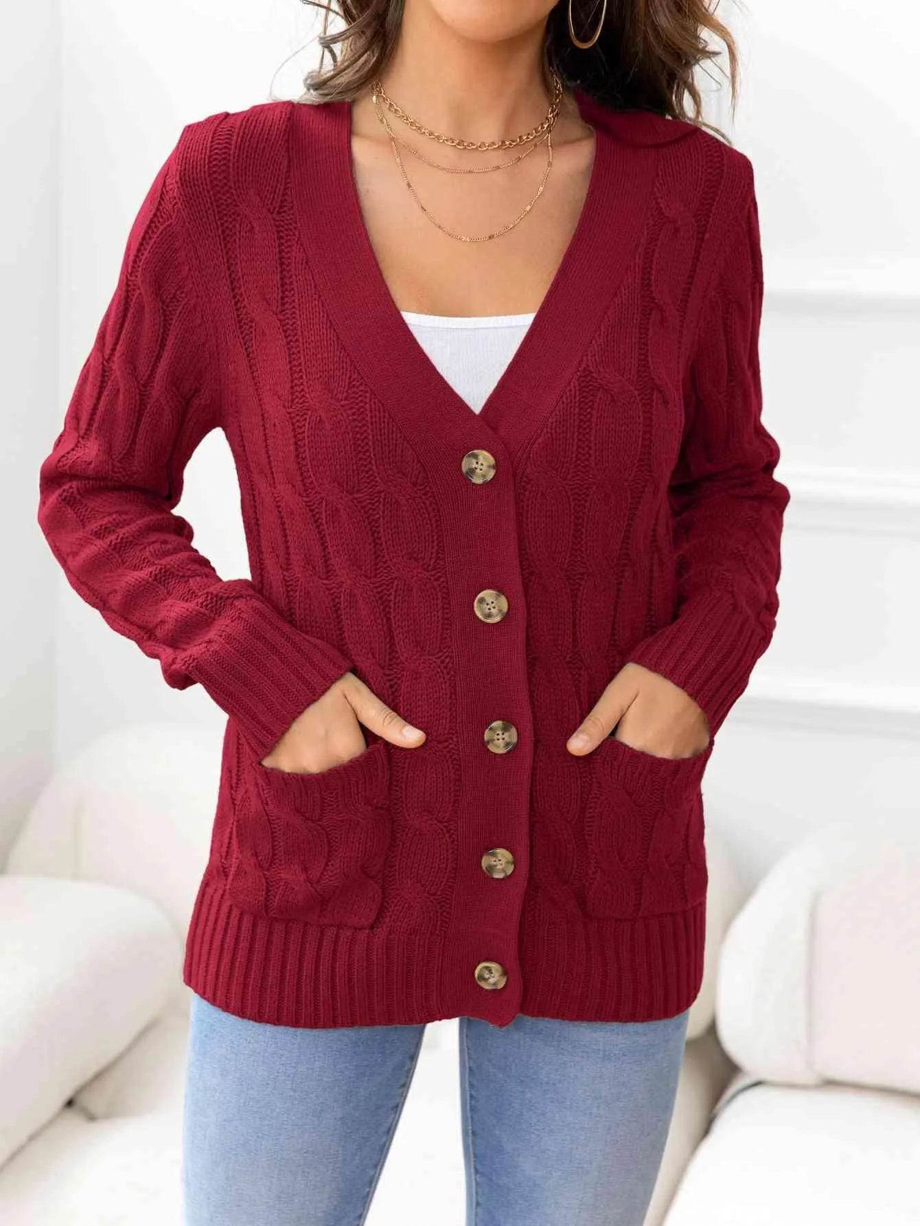 Button Down Cable Knit Cardigan – Classic Warmth & Texture | Bona Fide Fashion - Bona Fide Fashion