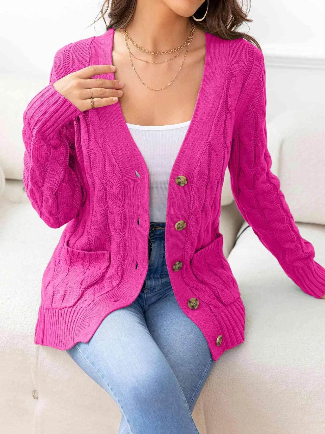 Button Down Cable Knit Cardigan – Classic Warmth & Texture | Bona Fide Fashion - Bona Fide Fashion