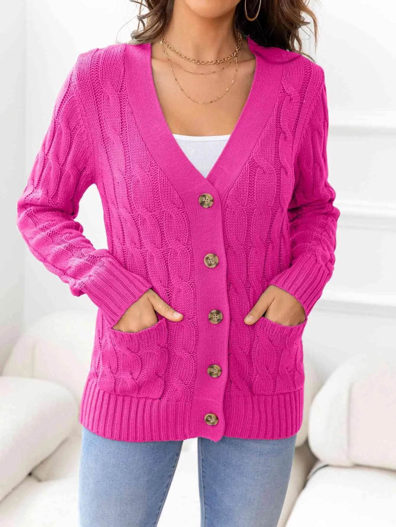 Button Down Cable Knit Cardigan – Classic Warmth & Texture | Bona Fide Fashion - Bona Fide Fashion