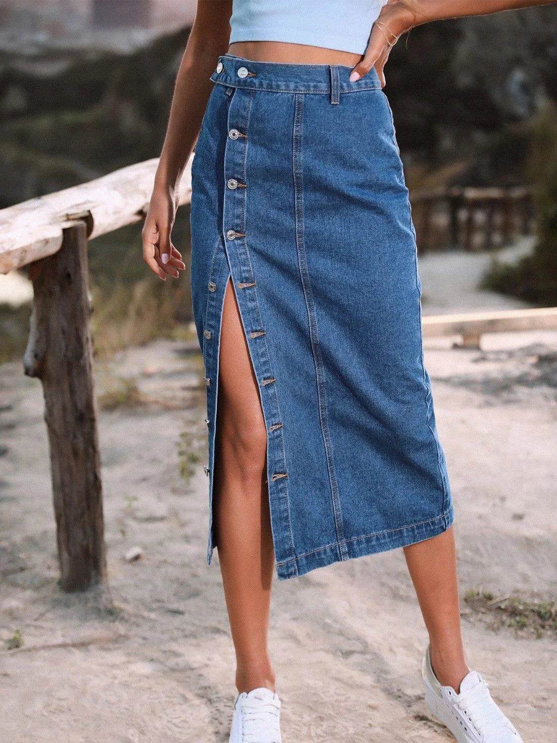Button Down Denim Skirt – Classic, Casual & Timeless Look | Bona Fide Fashion - Bona Fide Fashion