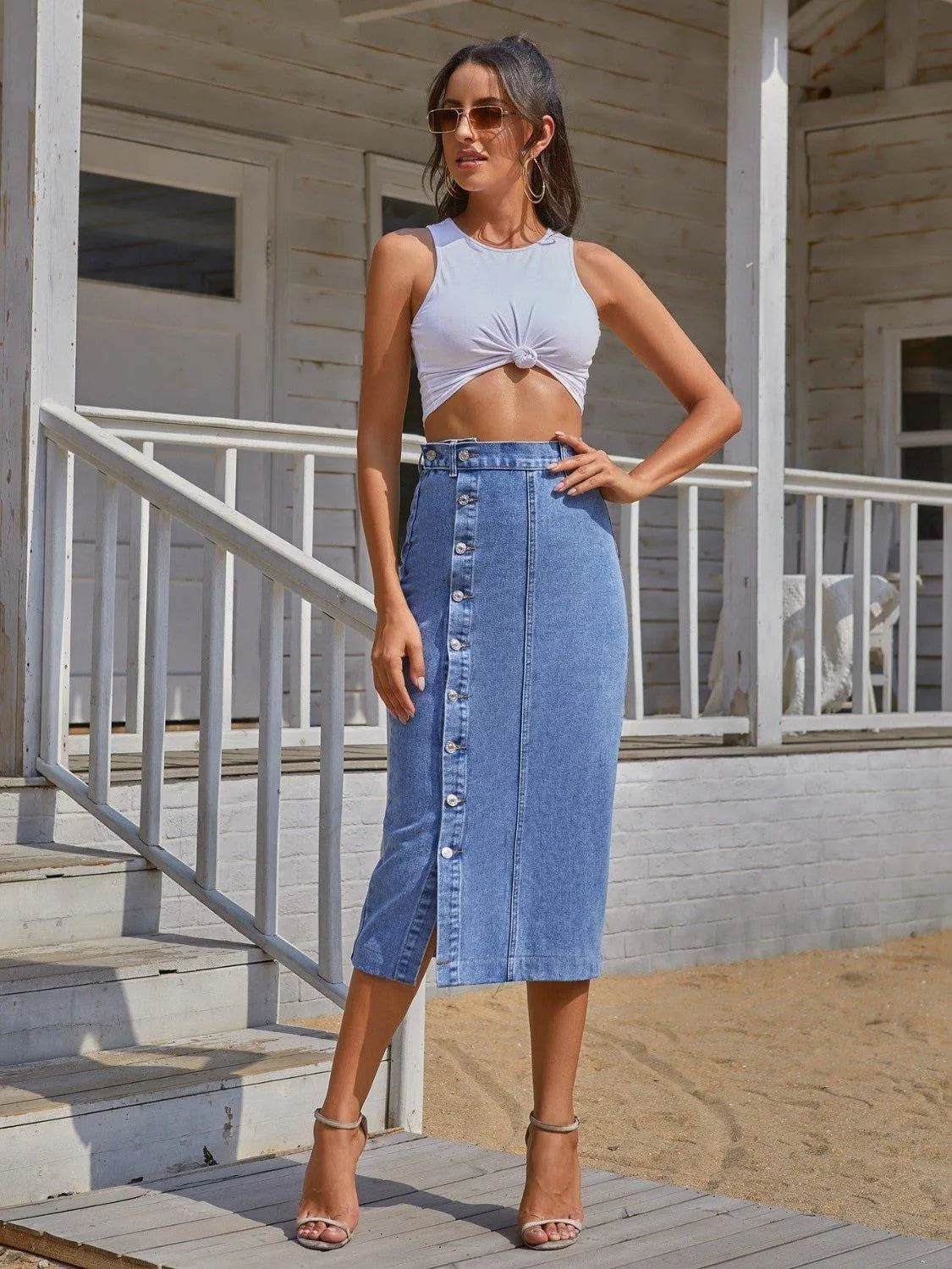 Button Down Denim Skirt – Classic, Casual & Timeless Look | Bona Fide Fashion - Bona Fide Fashion