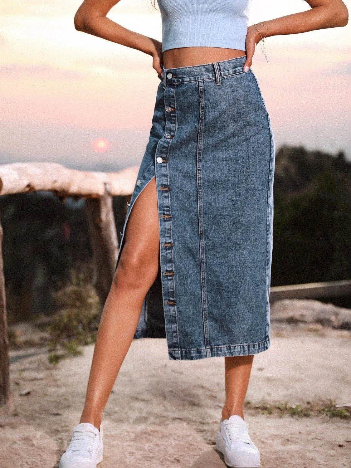 Button Down Denim Skirt – Classic, Casual & Timeless Look | Bona Fide Fashion - Bona Fide Fashion