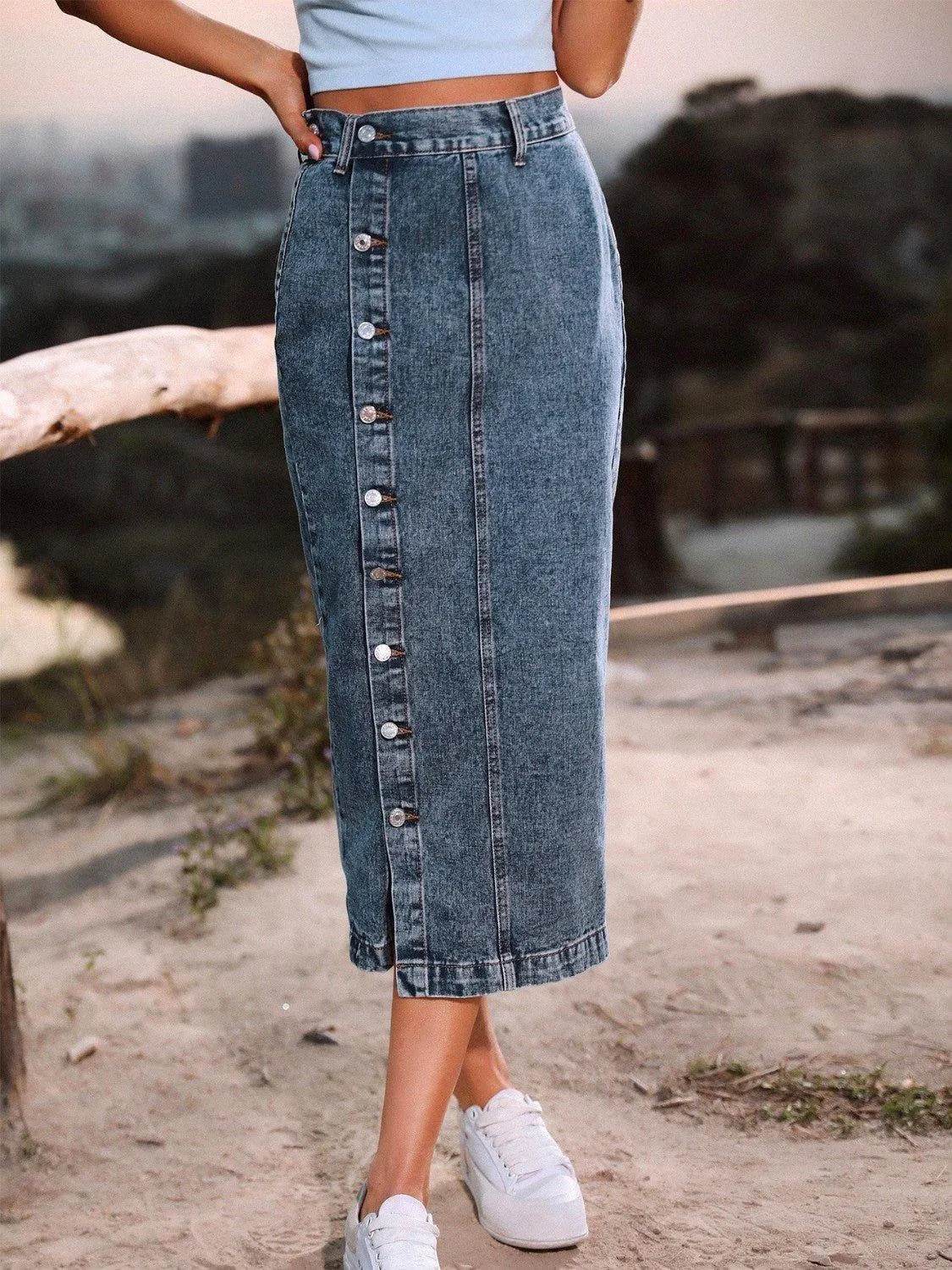 Button Down Denim Skirt – Classic, Casual & Timeless Look | Bona Fide Fashion - Bona Fide Fashion