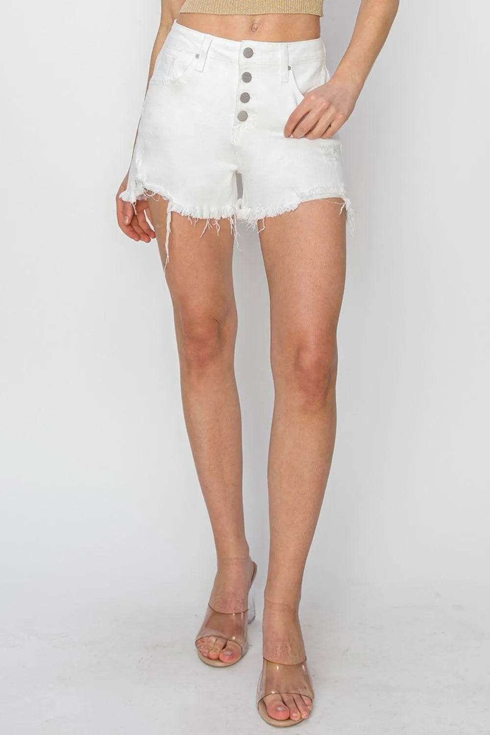 Risen Button Fly Frayed Hem Denim Shorts – Edgy & Effortless Style | Bona Fide Fashion - Bona Fide Fashion
