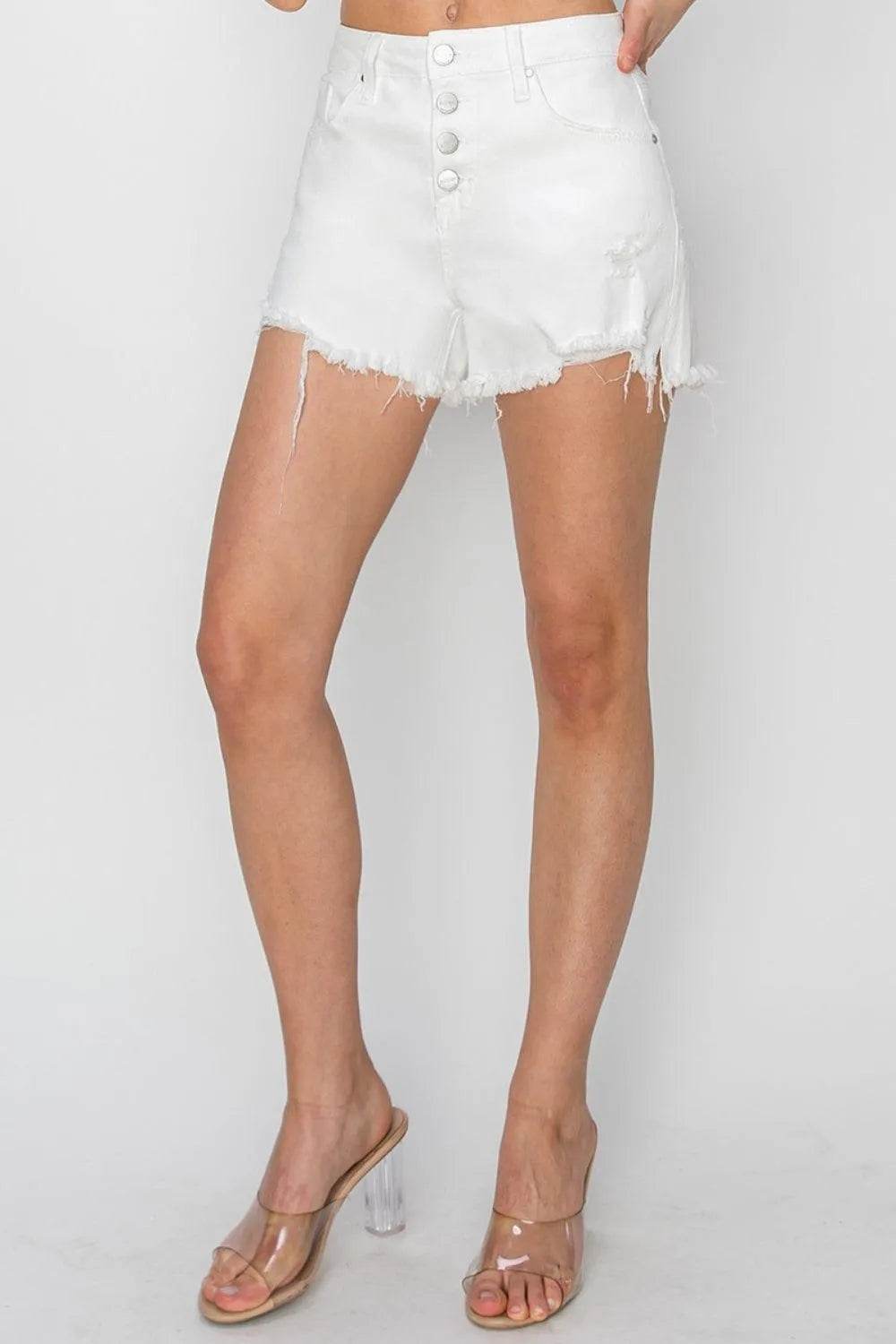 Risen Button Fly Frayed Hem Denim Shorts – Edgy & Effortless Style | Bona Fide Fashion - Bona Fide Fashion