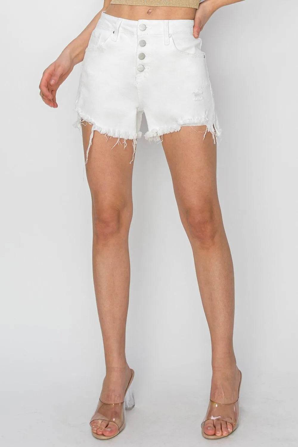 Risen Button Fly Frayed Hem Denim Shorts – Edgy & Effortless Style | Bona Fide Fashion - Bona Fide Fashion