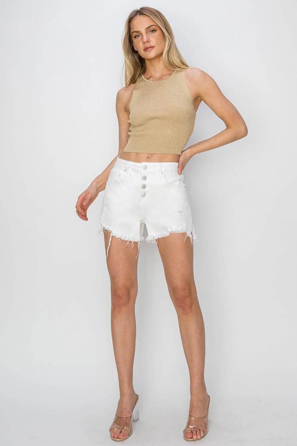 Risen Button Fly Frayed Hem Denim Shorts – Edgy & Effortless Style | Bona Fide Fashion - Bona Fide Fashion