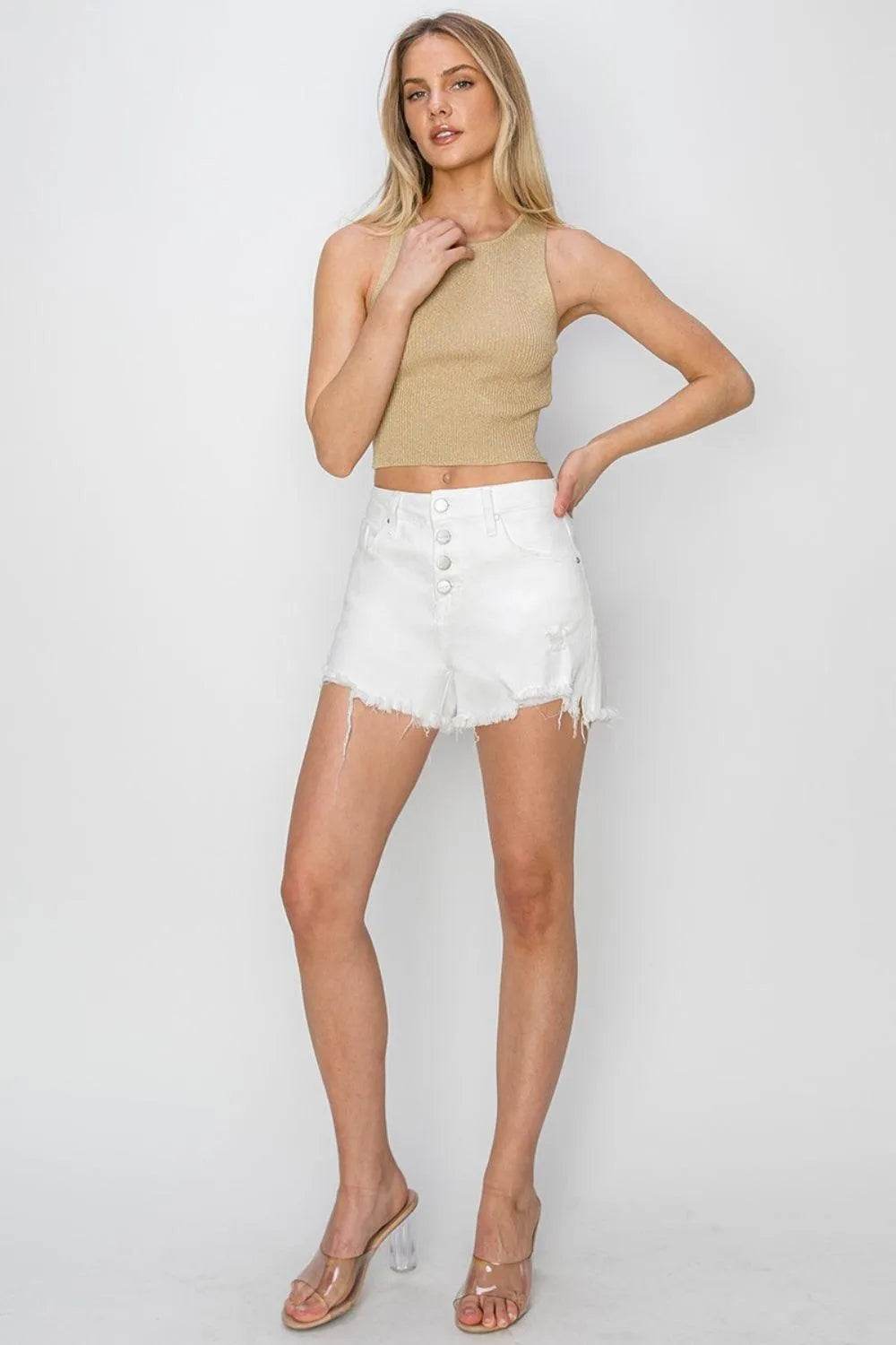 Risen Button Fly Frayed Hem Denim Shorts – Edgy & Effortless Style | Bona Fide Fashion - Bona Fide Fashion
