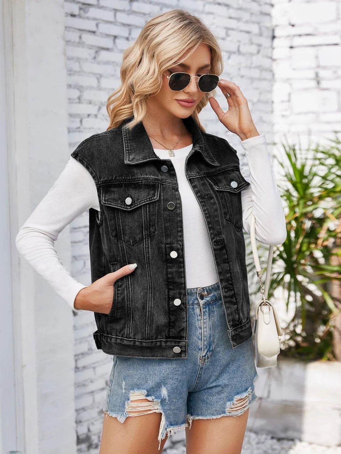 Button-Up Cap Sleeve Denim Jacket – Lightweight & Stylish Layer | Bona Fide Fashion - Bona Fide Fashion