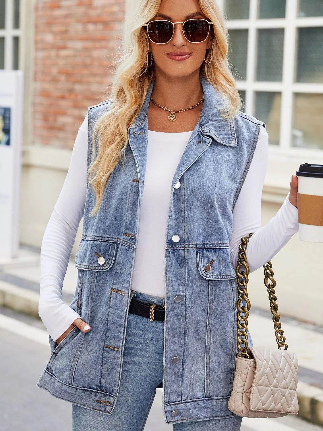 Button-Up Collared Denim Jacket with Pockets – Classic & Functional Style | Bona Fide Fashion - Bona Fide Fashion