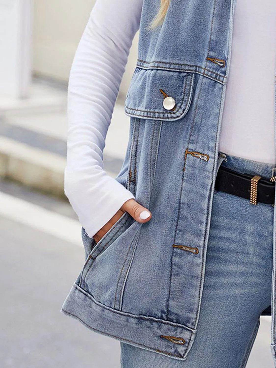 Button-Up Collared Denim Jacket with Pockets – Classic & Functional Style | Bona Fide Fashion - Bona Fide Fashion