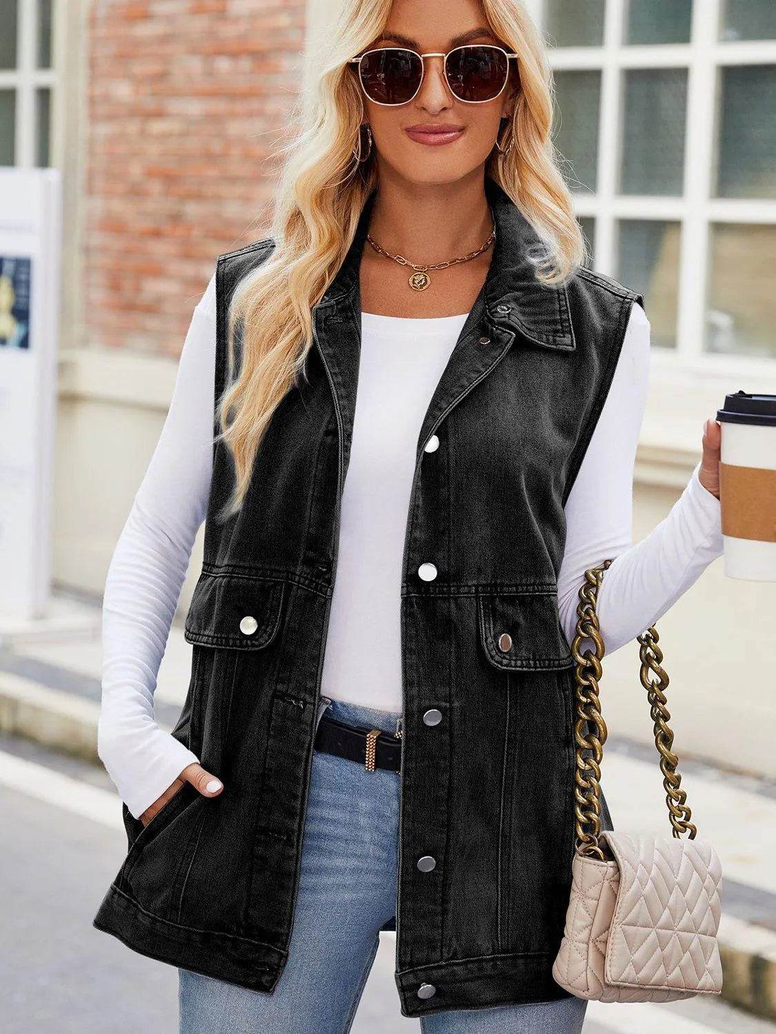 Button-Up Collared Denim Jacket with Pockets – Classic & Functional Style | Bona Fide Fashion - Bona Fide Fashion