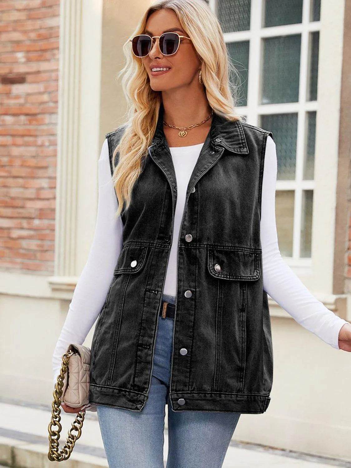 Button-Up Collared Denim Jacket with Pockets – Classic & Functional Style | Bona Fide Fashion - Bona Fide Fashion