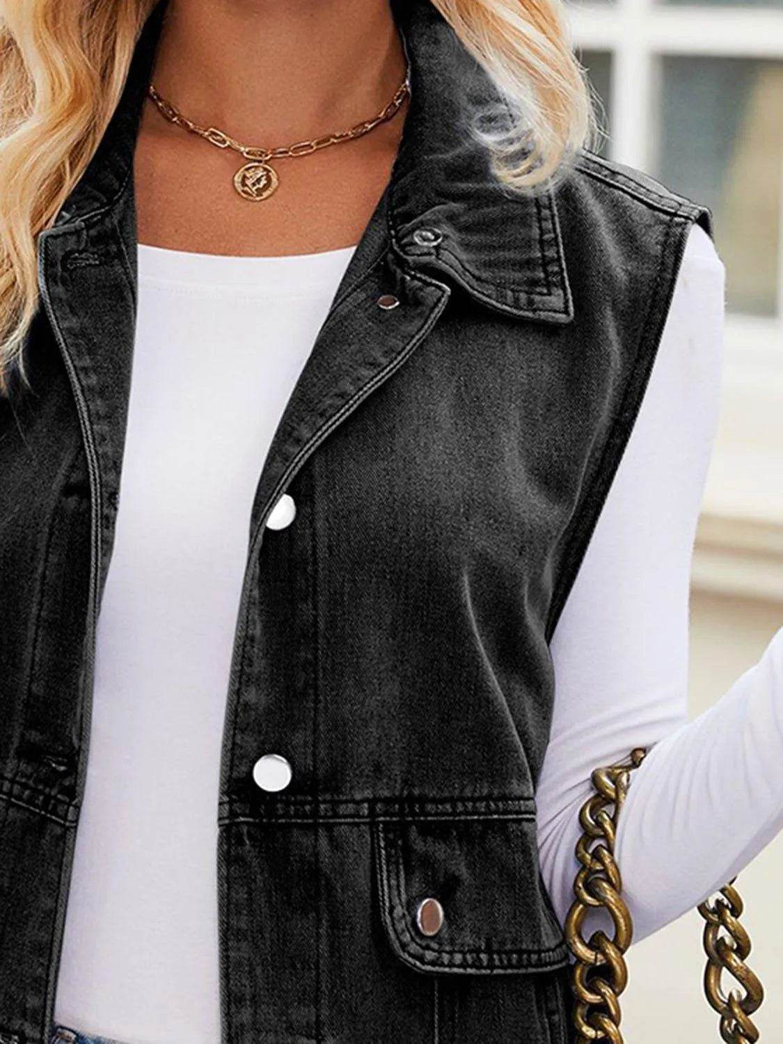 Button-Up Collared Denim Jacket with Pockets – Classic & Functional Style | Bona Fide Fashion - Bona Fide Fashion