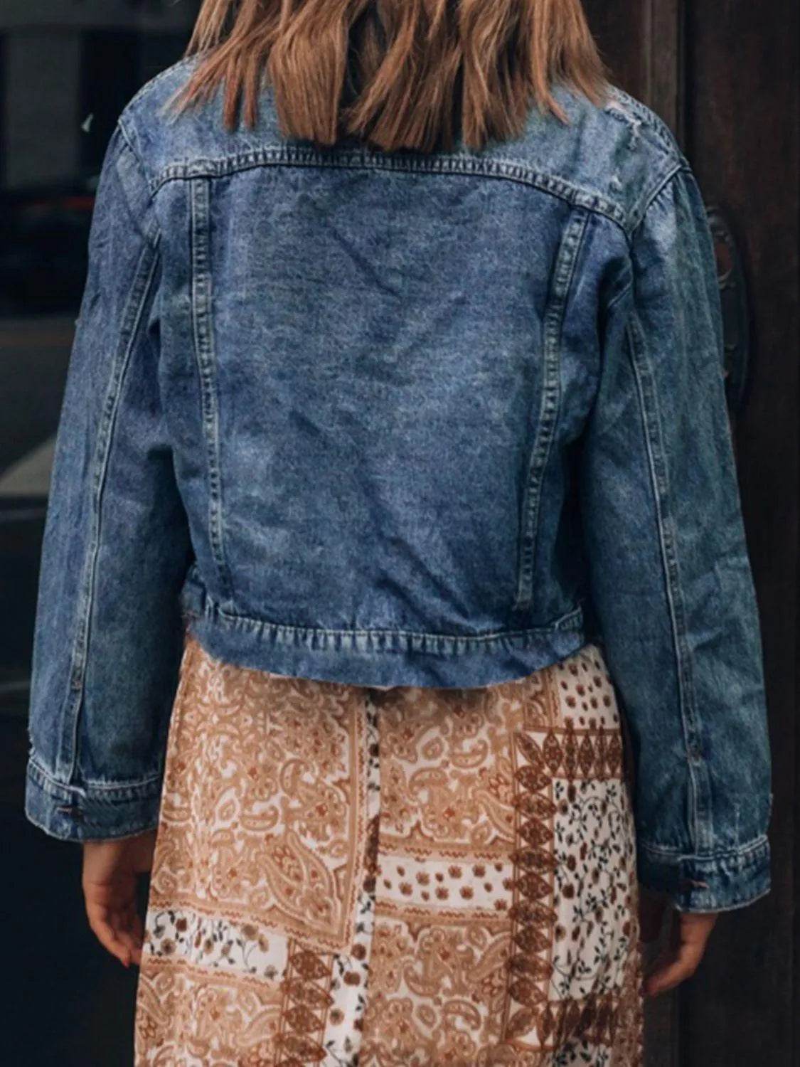 Button-Up Distressed Denim Jacket – Collared, Cool & Casual | Bona Fide Fashion - Bona Fide Fashion