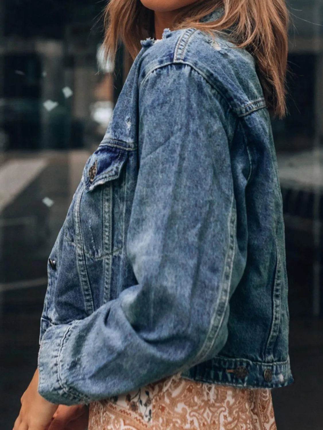Button-Up Distressed Denim Jacket – Collared, Cool & Casual | Bona Fide Fashion - Bona Fide Fashion