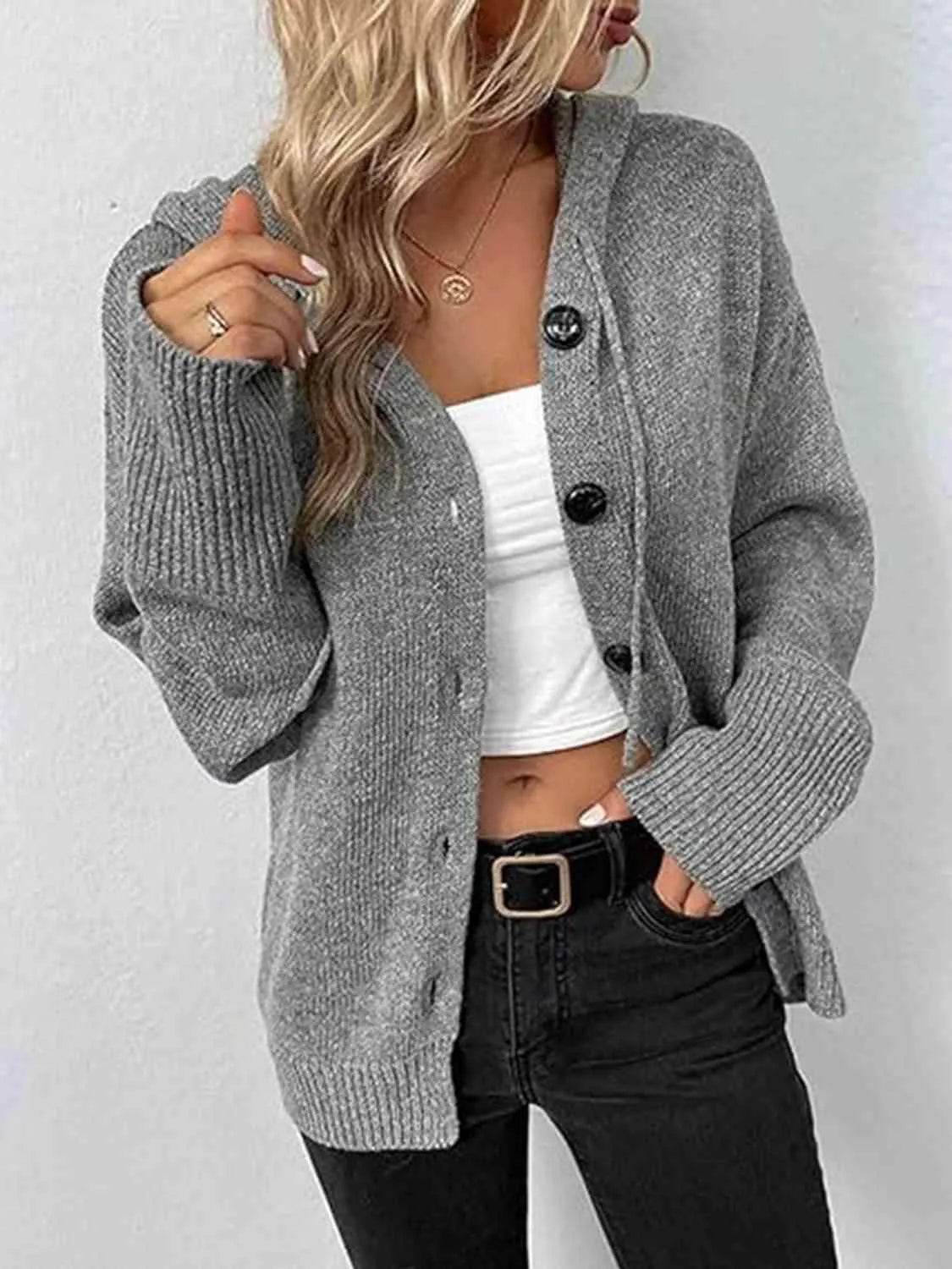 Button-Up Hooded Cardigan with Drawstring – Comfy & Casual Layer | Bona Fide Fashion - Bona Fide Fashion