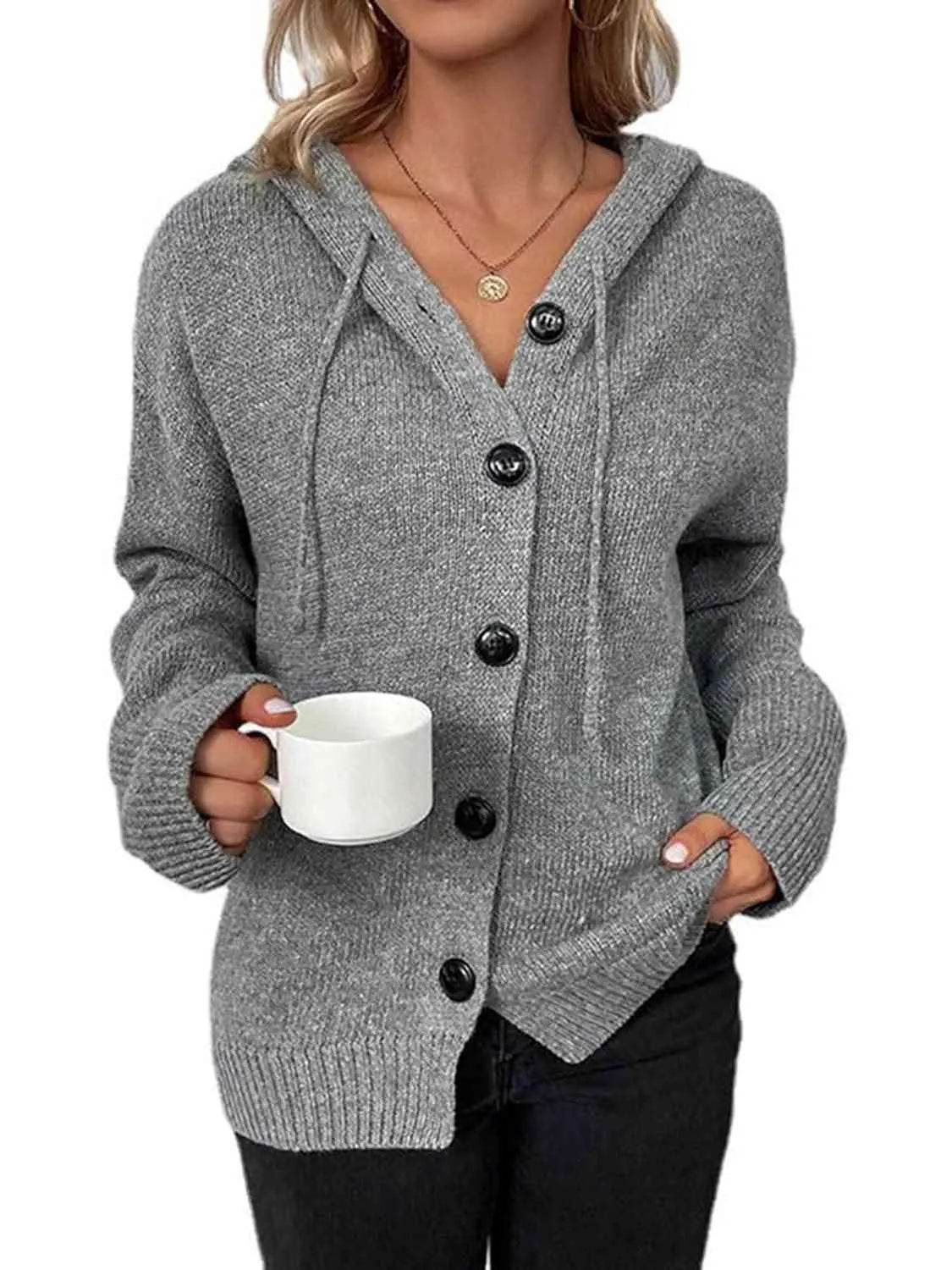 Button-Up Hooded Cardigan with Drawstring – Comfy & Casual Layer | Bona Fide Fashion - Bona Fide Fashion