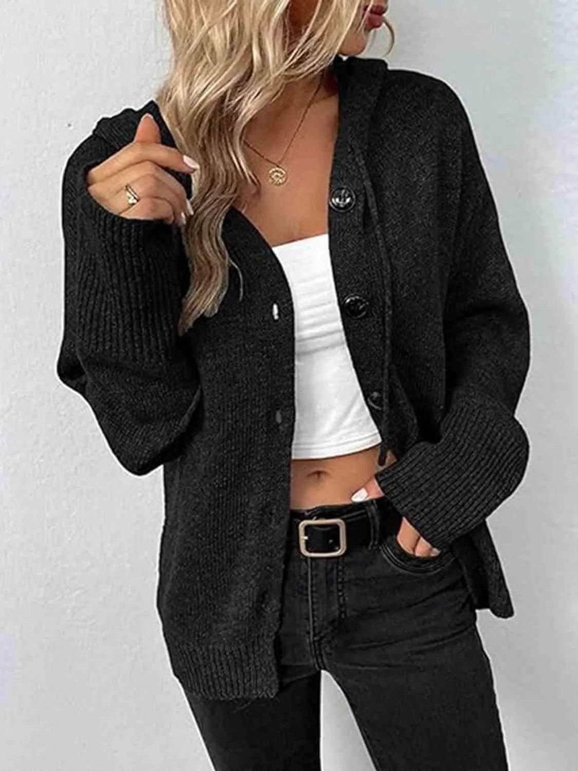 Button-Up Hooded Cardigan with Drawstring – Comfy & Casual Layer | Bona Fide Fashion - Bona Fide Fashion