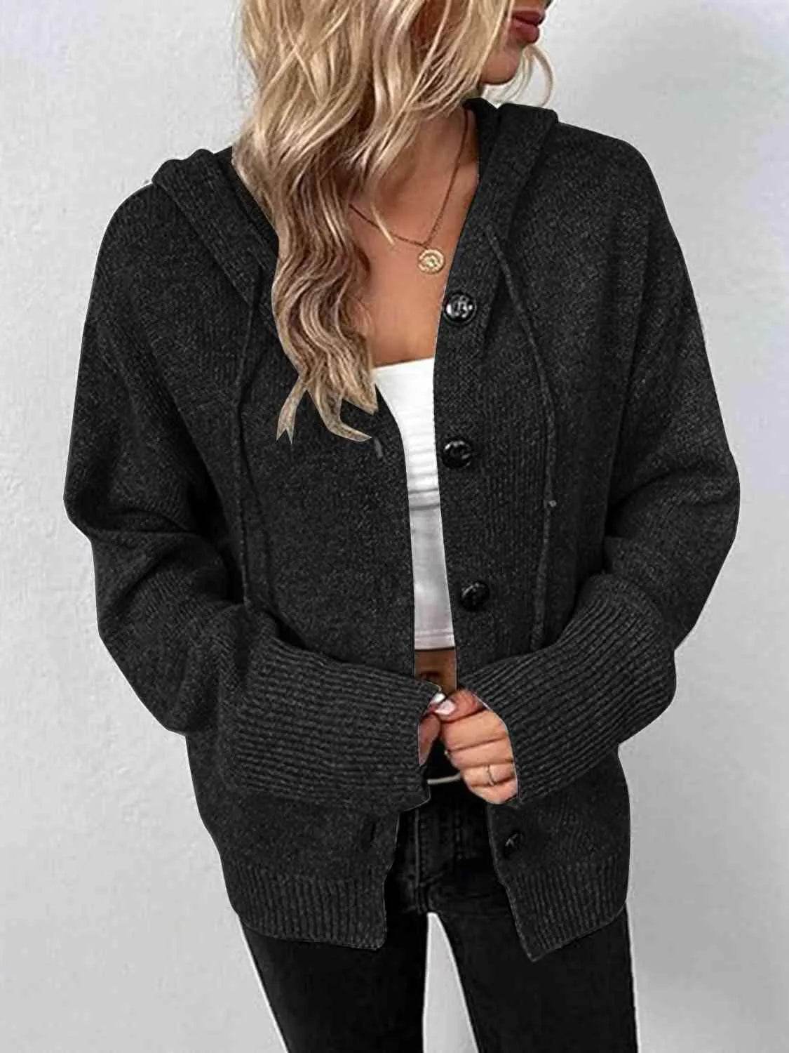 Button-Up Hooded Cardigan with Drawstring – Comfy & Casual Layer | Bona Fide Fashion - Bona Fide Fashion