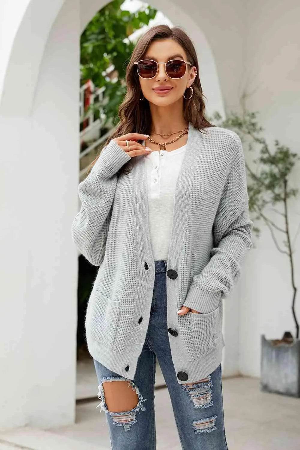 Button-Up Drop Shoulder Cardigan – Effortless Cozy Style | Bona Fide Fashion - Bona Fide Fashion
