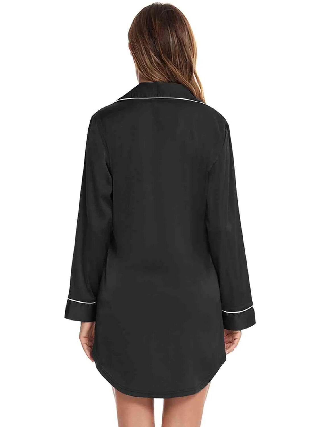 Button-Up Lapel Collar Night Dress with Pocket – Sleep in Style & Comfort | Bona Fide Fashion - Bona Fide Fashion